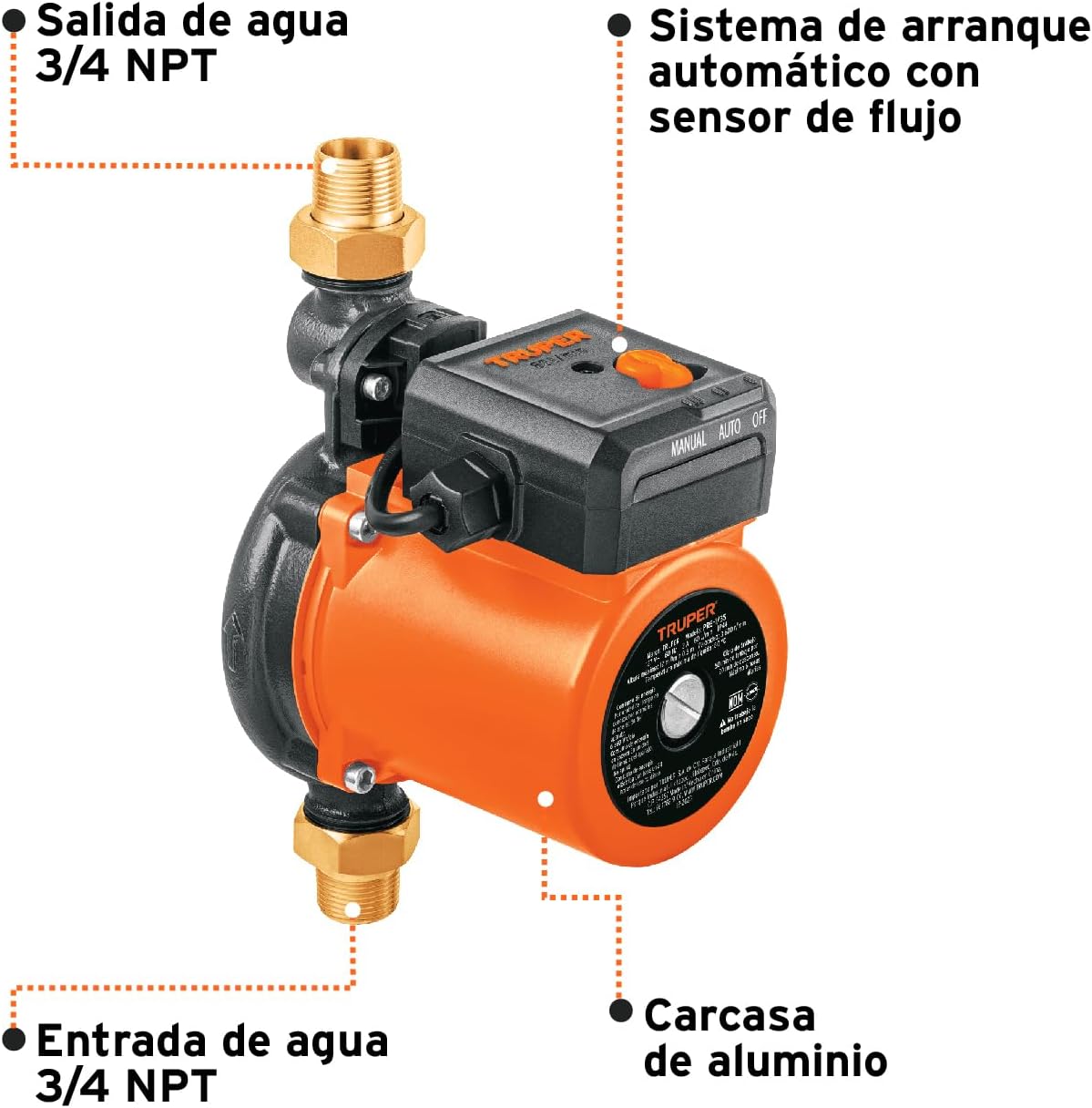 Truper PRE-1/3S, Bomba presurizadora 1/3 HP para 2 servicios