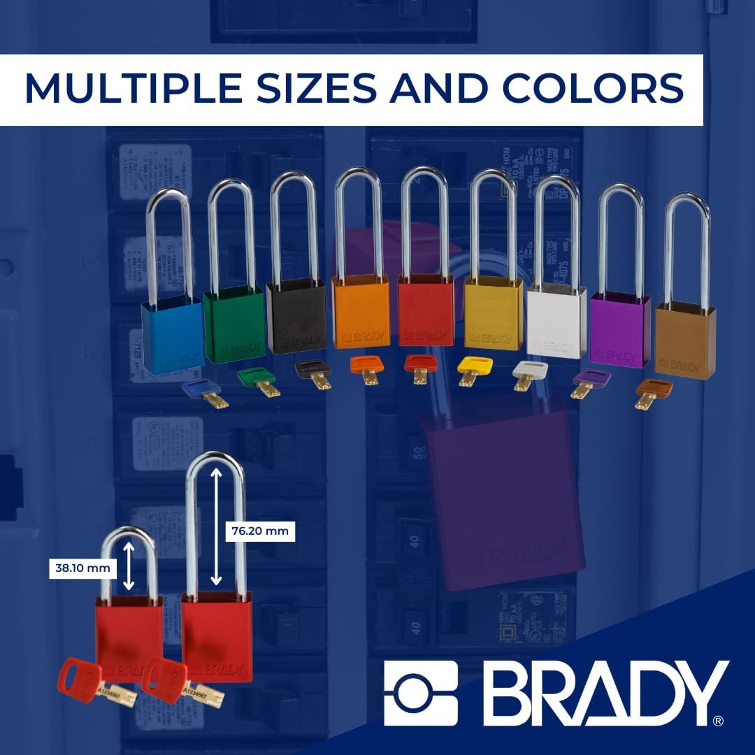 Brady SafeKey Candado de bloqueo de aluminio rojo de 1.5 pulgadas de acero con llave Shkl diferente