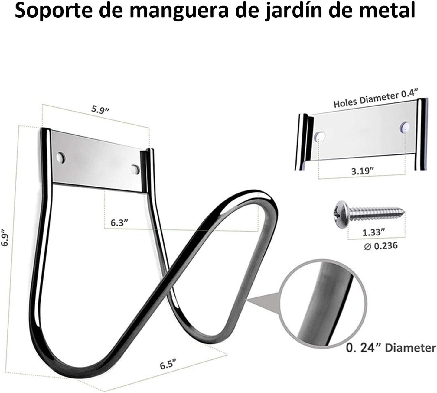 Soporte de Manguera de Jardín de Metal, Base Gancho para Colgar Manguera, Soporte de Manguera Resistente Montado en la P