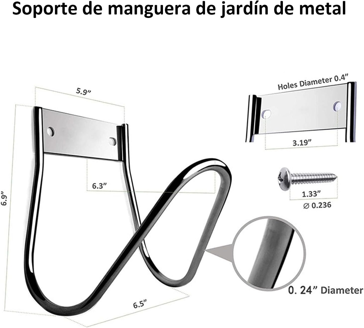 Soporte de Manguera de Jardín de Metal, Base Gancho para Colgar Manguera, Soporte de Manguera Resistente Montado en la P