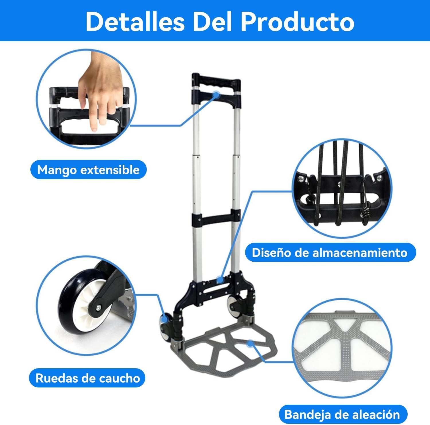ACOVARK Carro de Mano Plegable, 200 LBS Plegable para Carretilla de Mano,Carro de Compras con Asa Telescópica y Ruedas d
