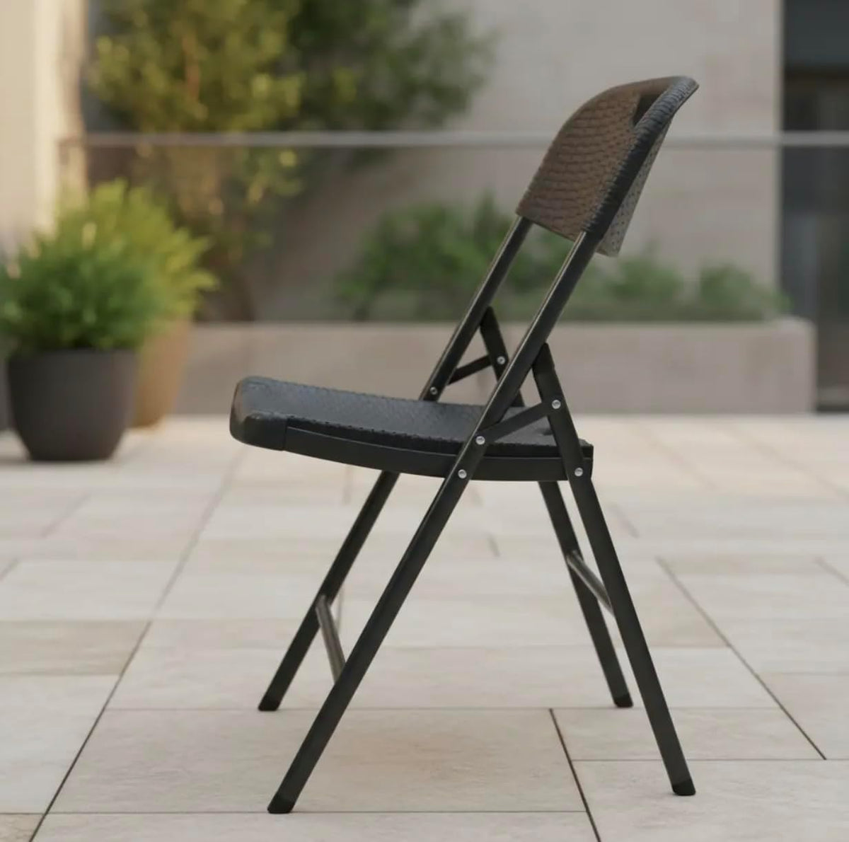 Silla Plegable Diseño Simil Ratán Negro