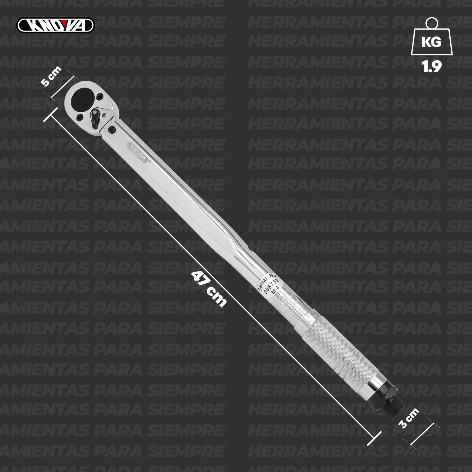 Knova Torquimetro tipo trueno profesional 1/2" con capacidad de 30-150 Pie/Lb, extensión 1/2" x 5" y adaptador 1/2" H x 