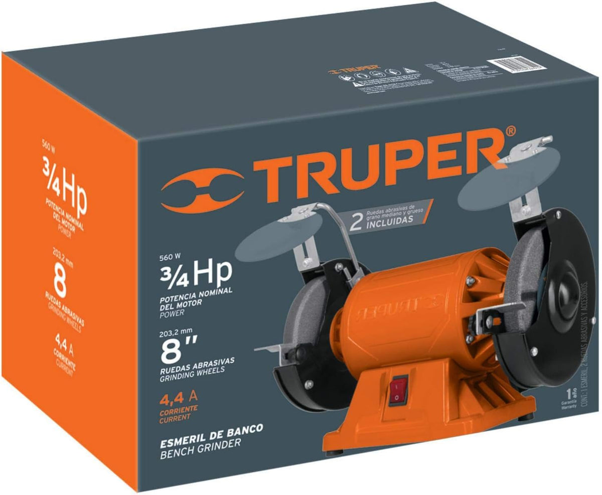 Truper EBA-8, Esmeril de banco de 8" de 3/4 HP 127 V/ 60 HZ