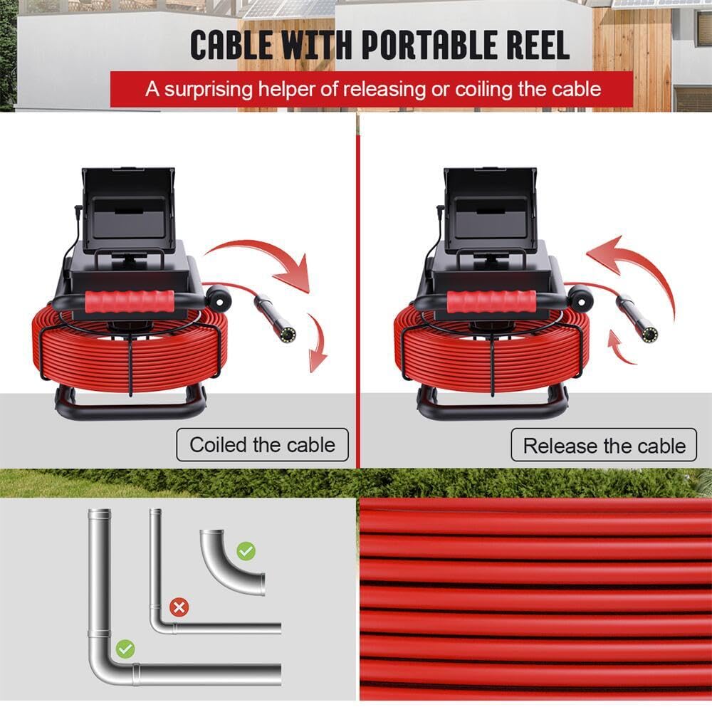 Cámara de Alcantarillado 30m/100ft 4.3" Cámara de Inspección de Tuberías con DVR de 16G, Boroscopio Impermeable IP68 con