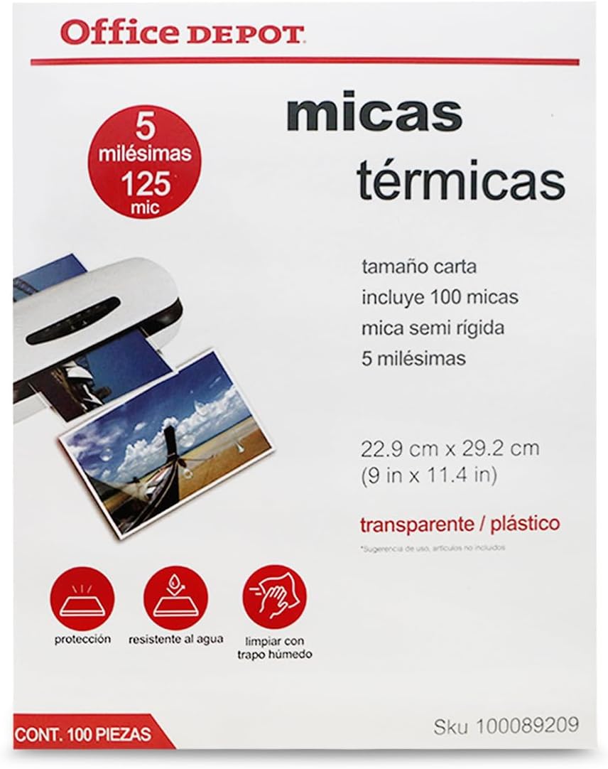 Office Depot Micas termicas | Semi Rigida | Tamaño Carta | 100 Piezas | Trasparente