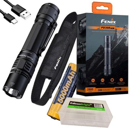 Fenix PD36R Pro 2800 Lumen USB Recargable LED Linterna Táctica Estándar con EdisonBright Cable de Carga Estuche de Trans