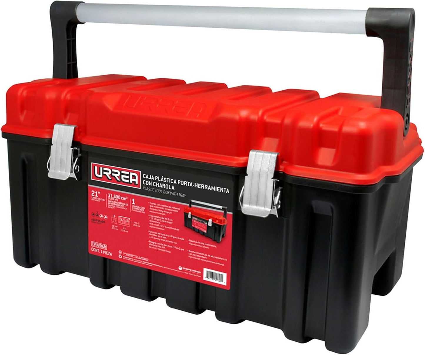 Urrea Caja plástica 17" con charola y tapa roja