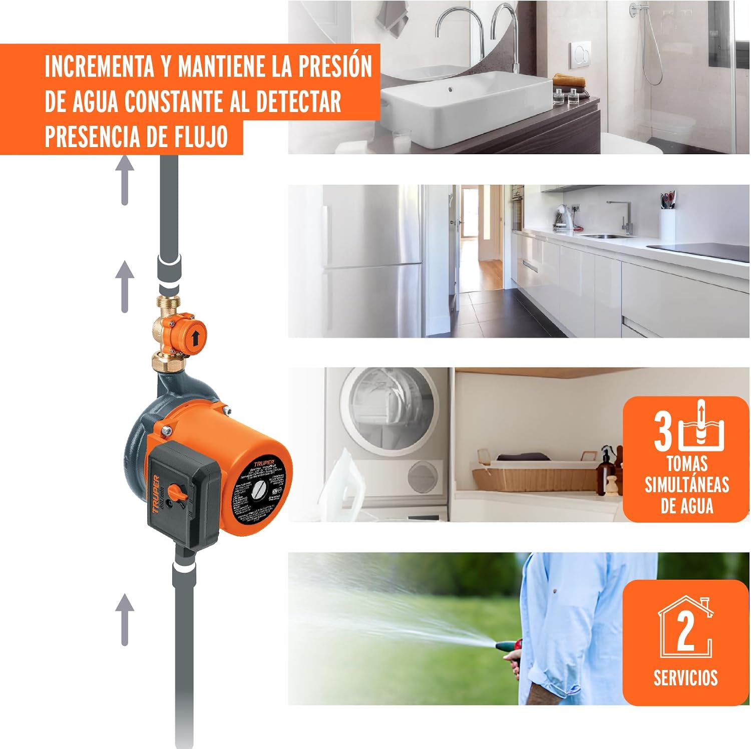 Truper PRE-1/3S, Bomba presurizadora 1/3 HP para 2 servicios