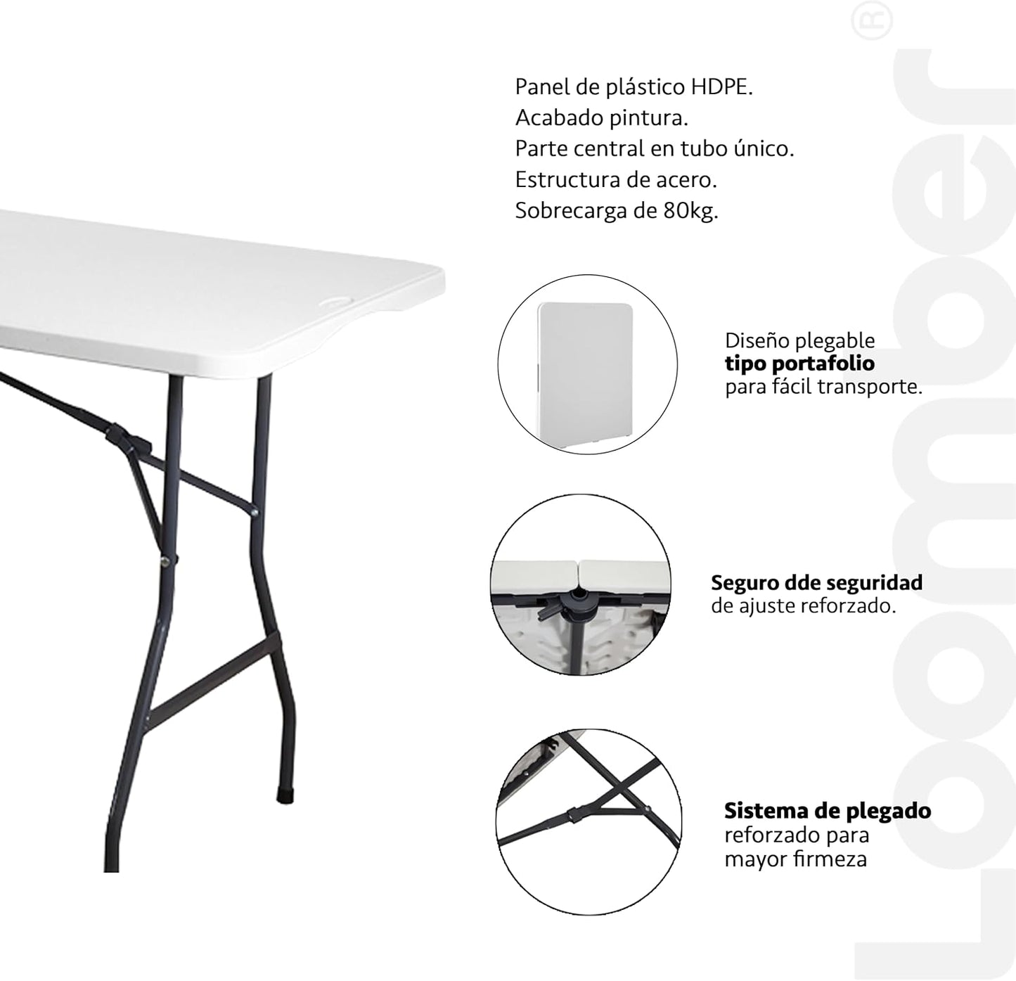 Mesa Plegable 180 cm Blanca – Tipo Portafolio Resistente, Mesa Multiusos para Eventos, Jardín, Banquetes y Negocio, Mode