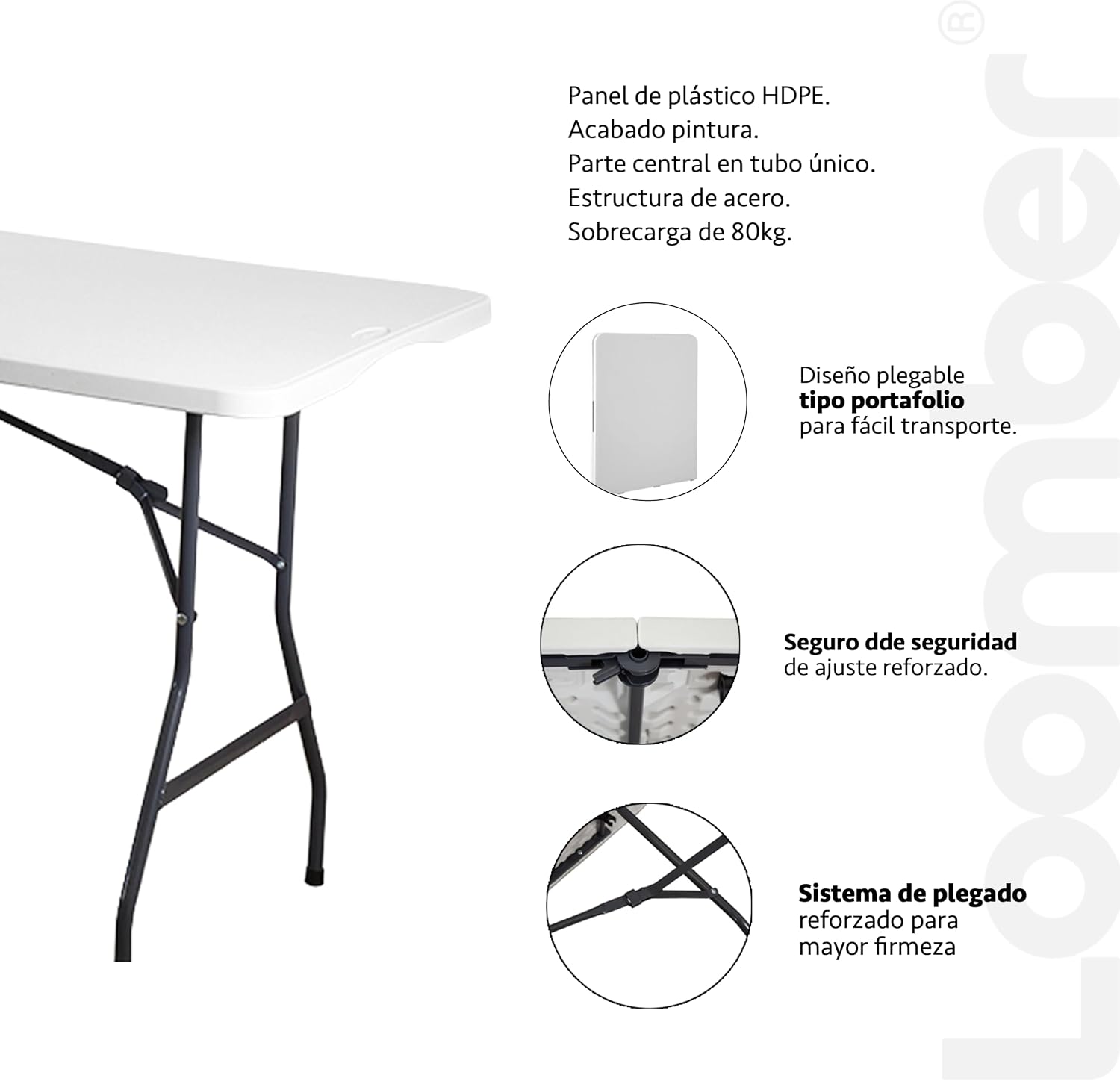 Mesa Plegable 180 cm Blanca – Tipo Portafolio Resistente, Mesa Multiusos para Eventos, Jardín, Banquetes y Negocio, Mode