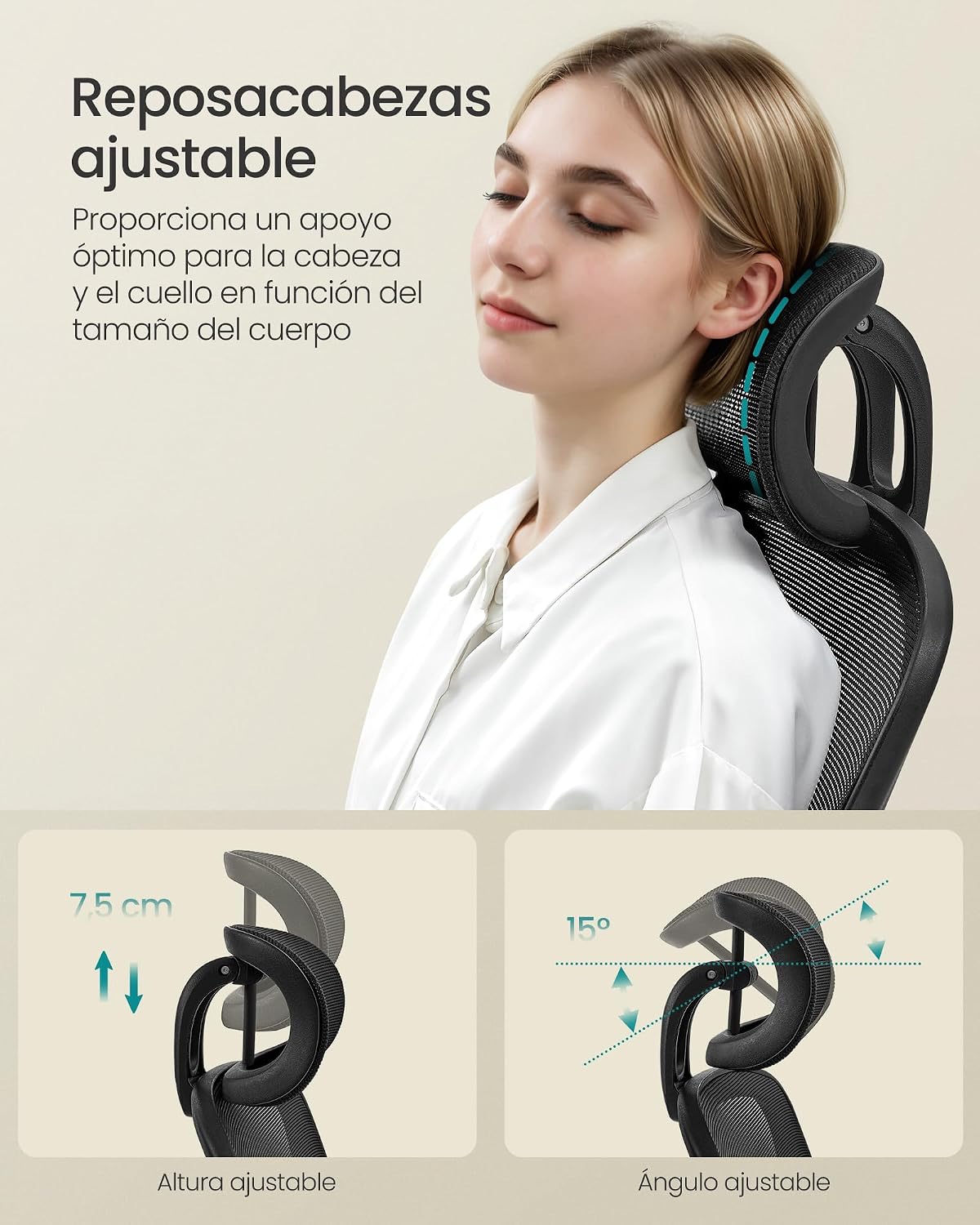 SONGMICS Silla de Oficina Ergonómica, Giratoria de Malla, Soporte Lumbar