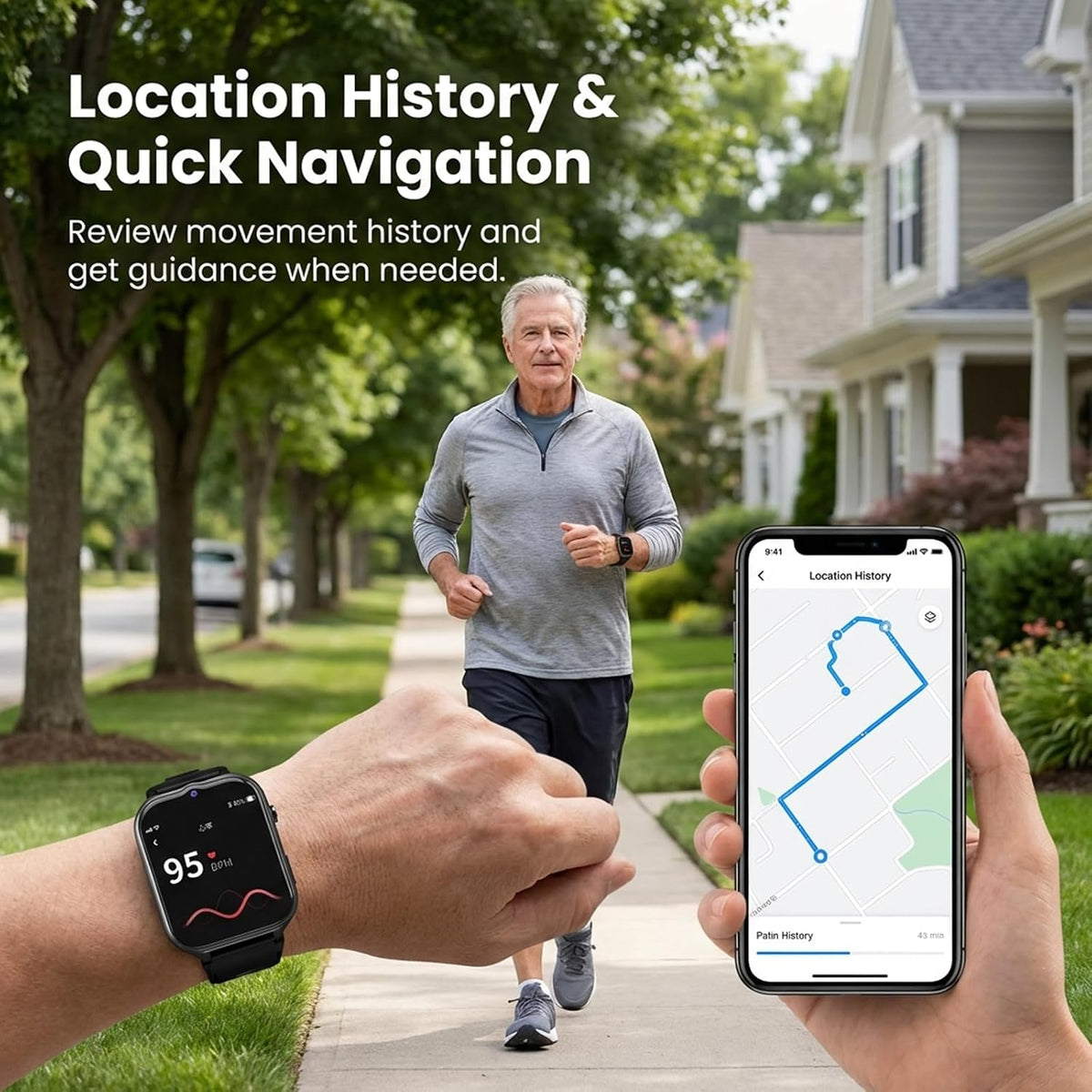 Yihou - Reloj inteligente con detección de caídas para personas mayores, reloj de emergencia con seguimiento GPS SOS, mo