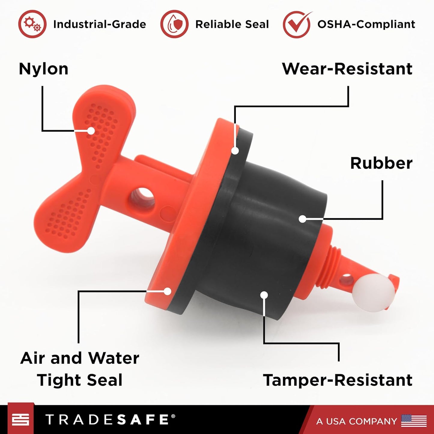 TRADESAFE Dispositivo Bloqueo y Rotulado Tambor LOTO, Tapón Expansión Universal con Tuerca Nylon y Empaque Caucho, Herra