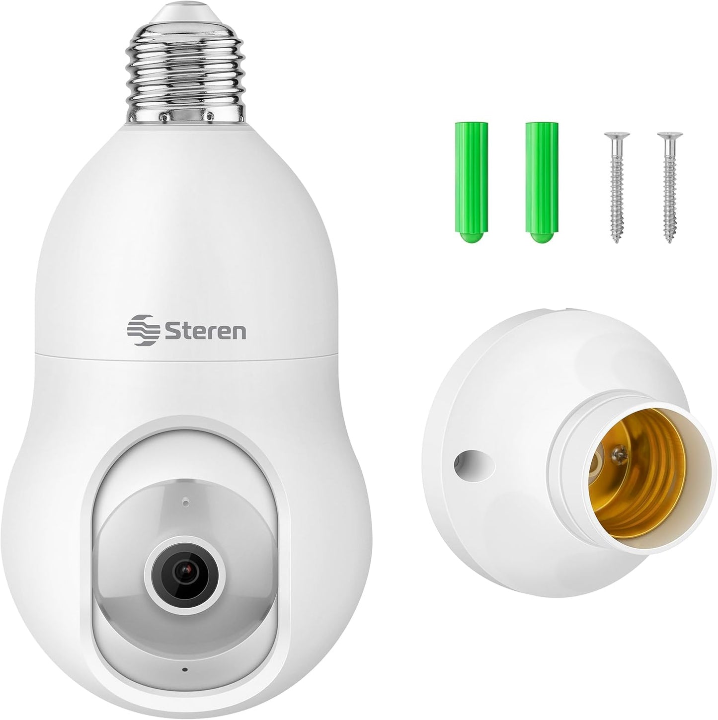 STEREN CCTV-238 Cámara WiFi Robotizada Socket seguidor Movimiento 3MPX, Blanco