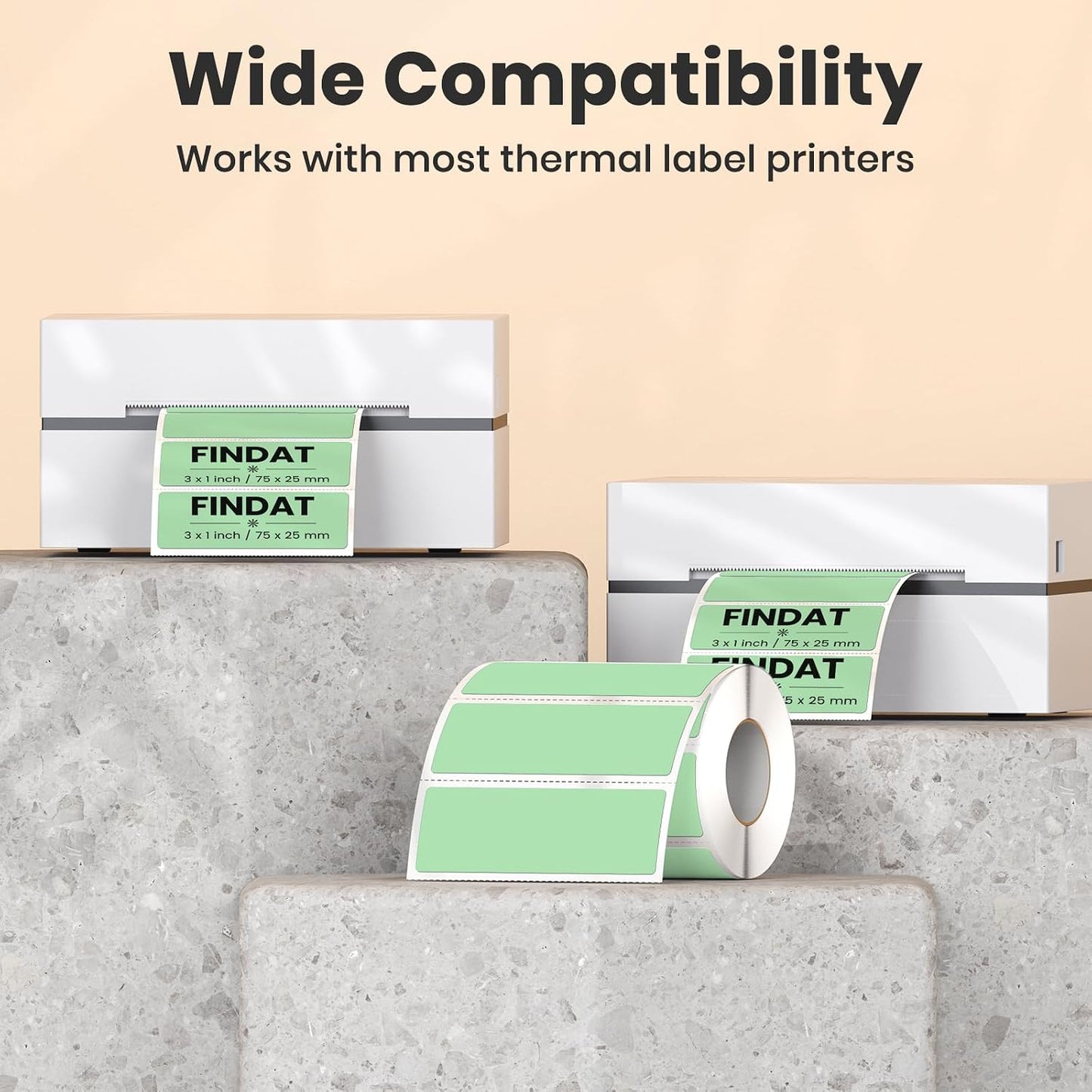 Etiquetas térmicas verdes, 76 × 25 mm, rectangulares, autoadhesivas, 500 unidades | Para oficina, bricolaje, diseño, cód