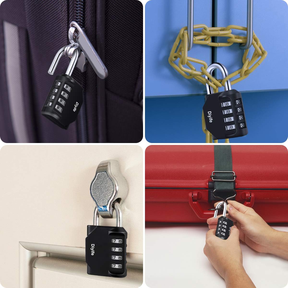 Diyife Candado Locker, Candado Combinaci?n de 4 D?gitos, Negro,1 Pack | Candado por Contraseña Resistentes la Intemperie