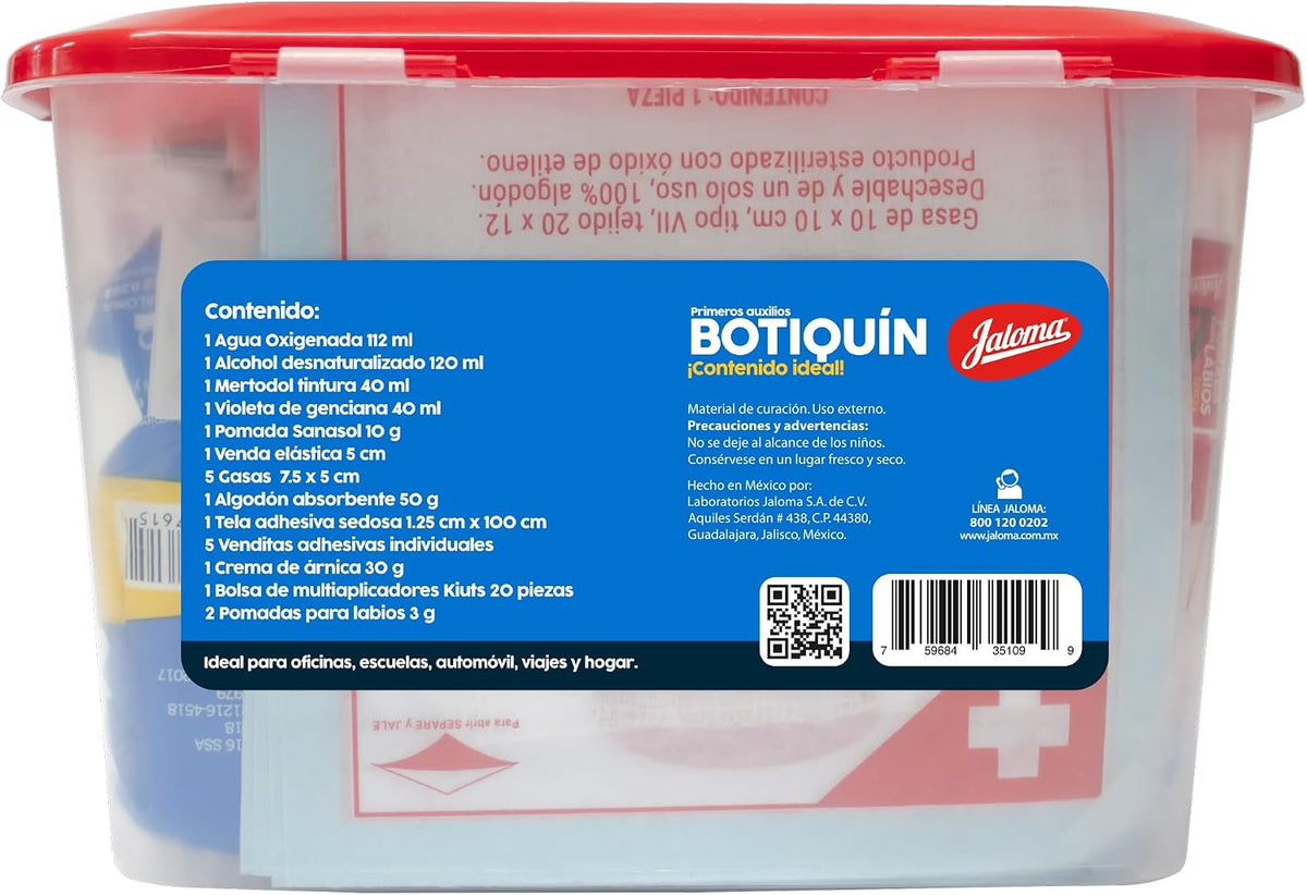 Jaloma | Botiquín de Primeros Auxilios con 22 piezas, Caja Plástica, para el Hogar, Oficina, Automóvil