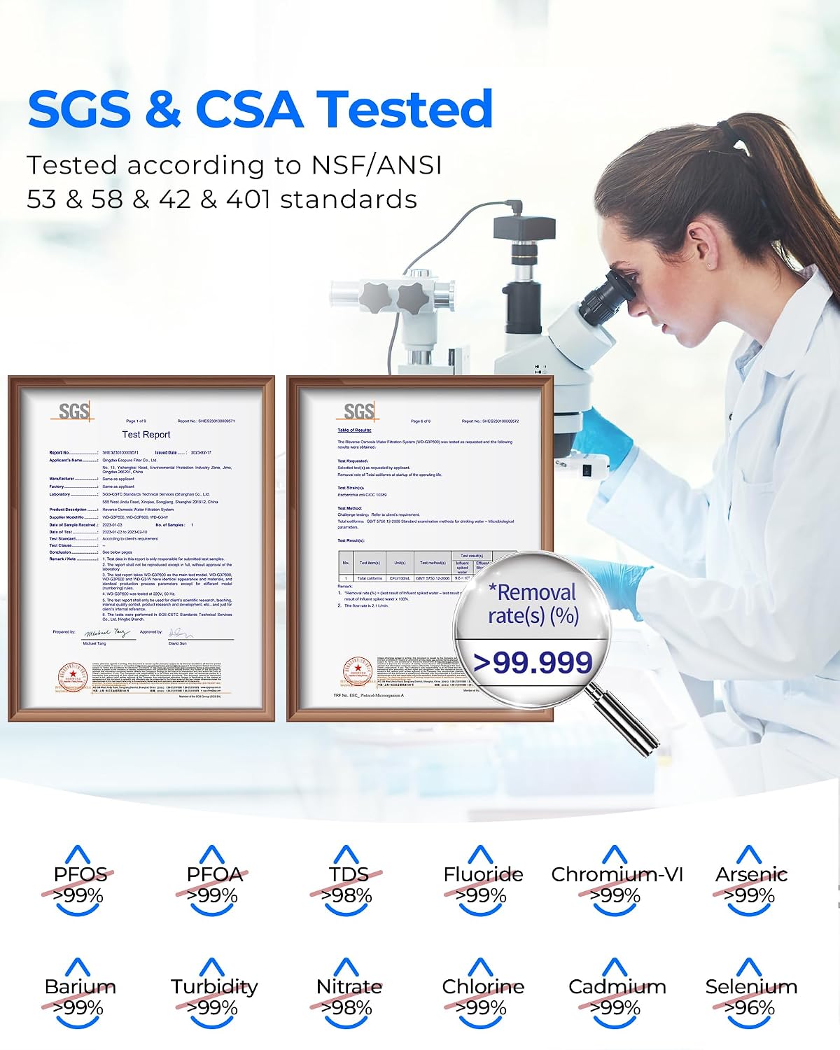 Waterdrop G3P800 de ósmosis inversa, 800 GPD de flujo rápido, NSF/ANSI 42 y 53 y 58 y 372 certificado, 3:1 puro de drena