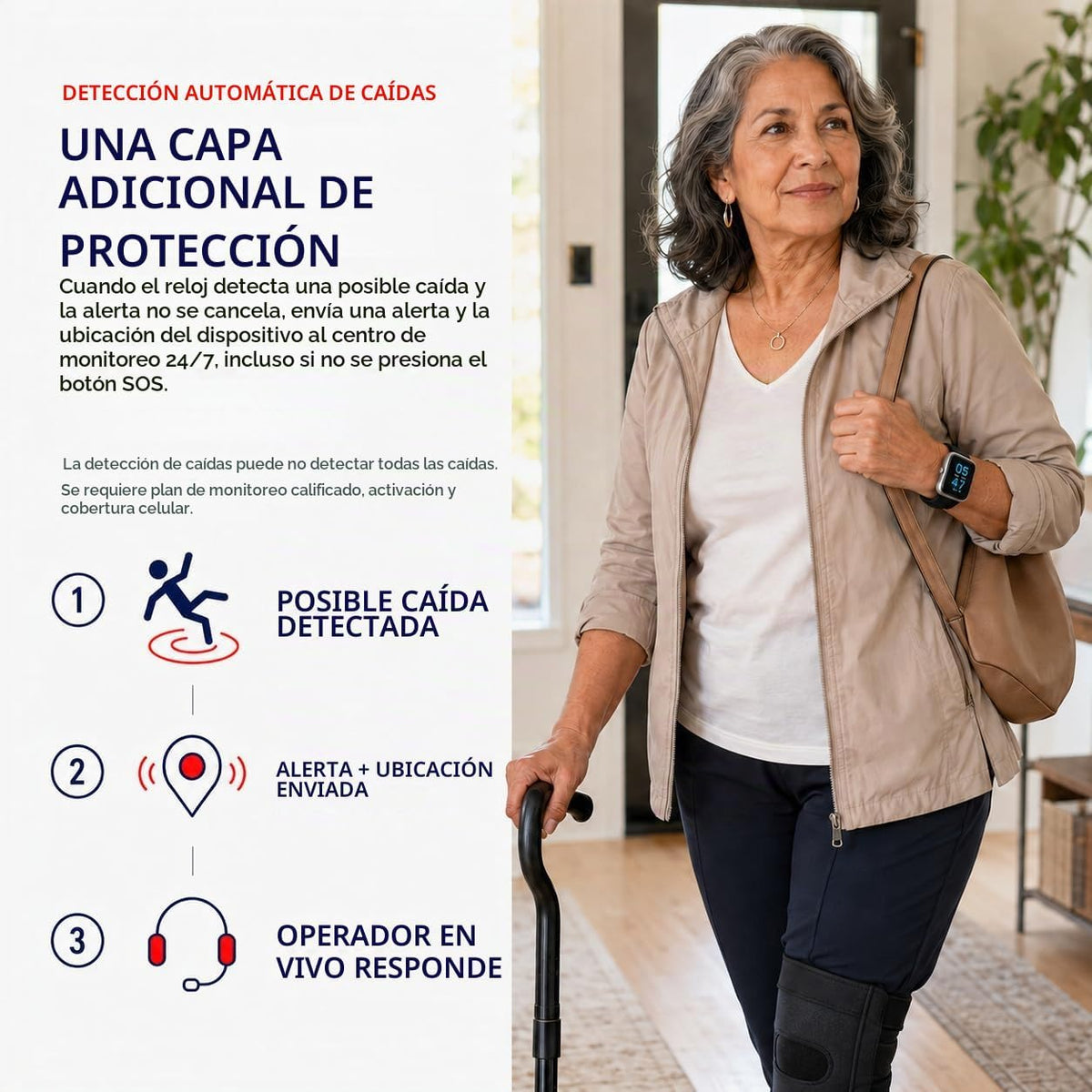 Reloj inteligente de alerta médica celular con botón de emergencia para ancianos, monitoreo 24/7, detección de caídas pa