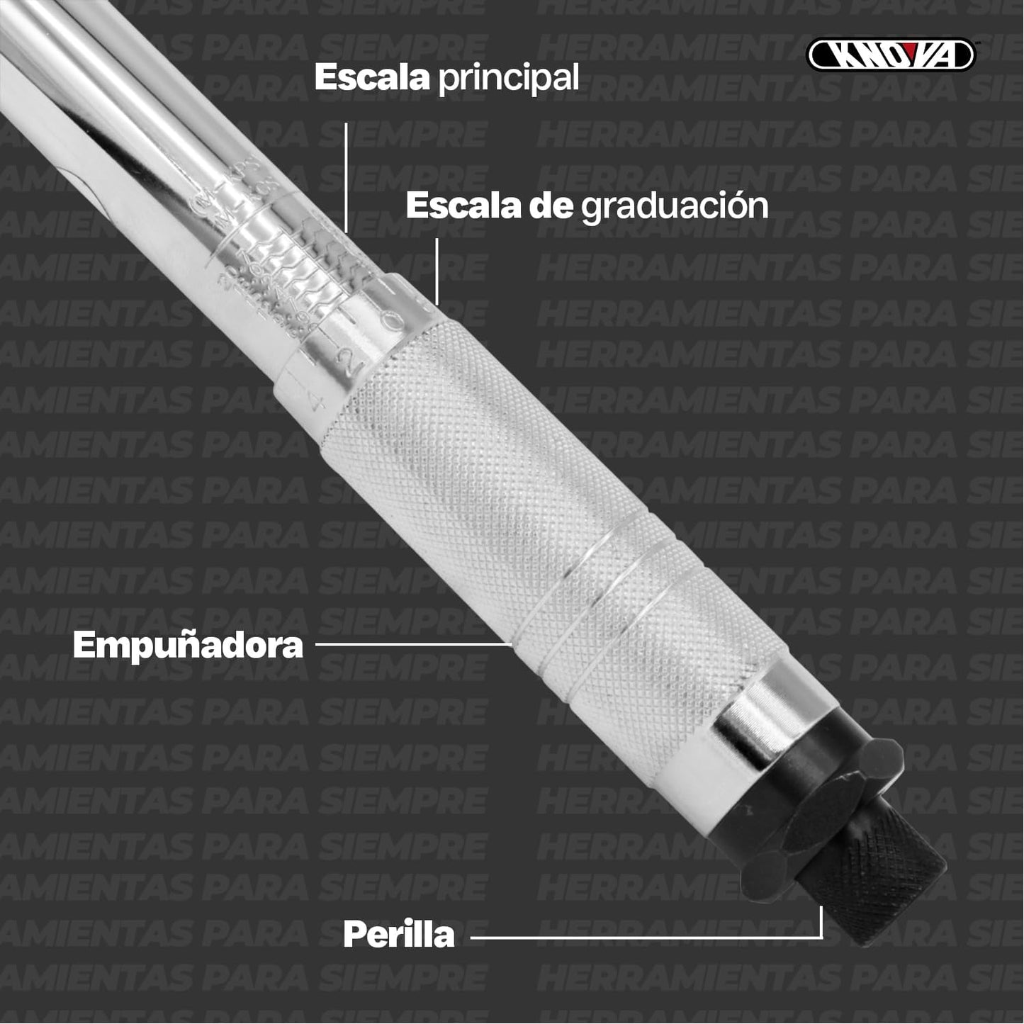 Knova Torquimetro tipo trueno profesional 1/2" con capacidad de 30-150 Pie/Lb, extensión 1/2" x 5" y adaptador 1/2" H x 