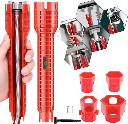 HONGHCL Herramienta Instalación Grifo y Fregadero 14 en 1 - Multifunción Llave de Instalación de Grifo y Gregadero de In