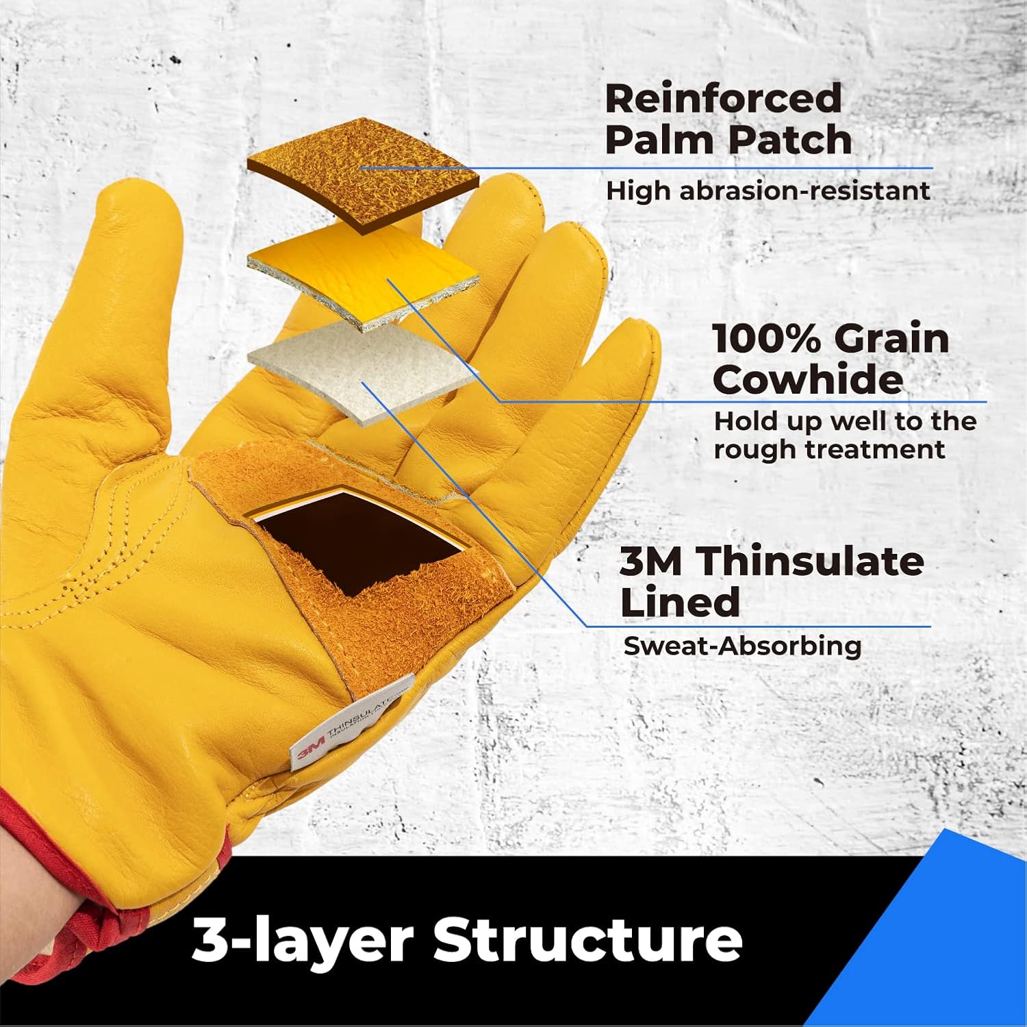 toolant Guantes De Trabajo De Cuero De Invierno, Forro Cálido De Thinsulate 3M Para Trabajo En Climas Fríos, 100% Piel D