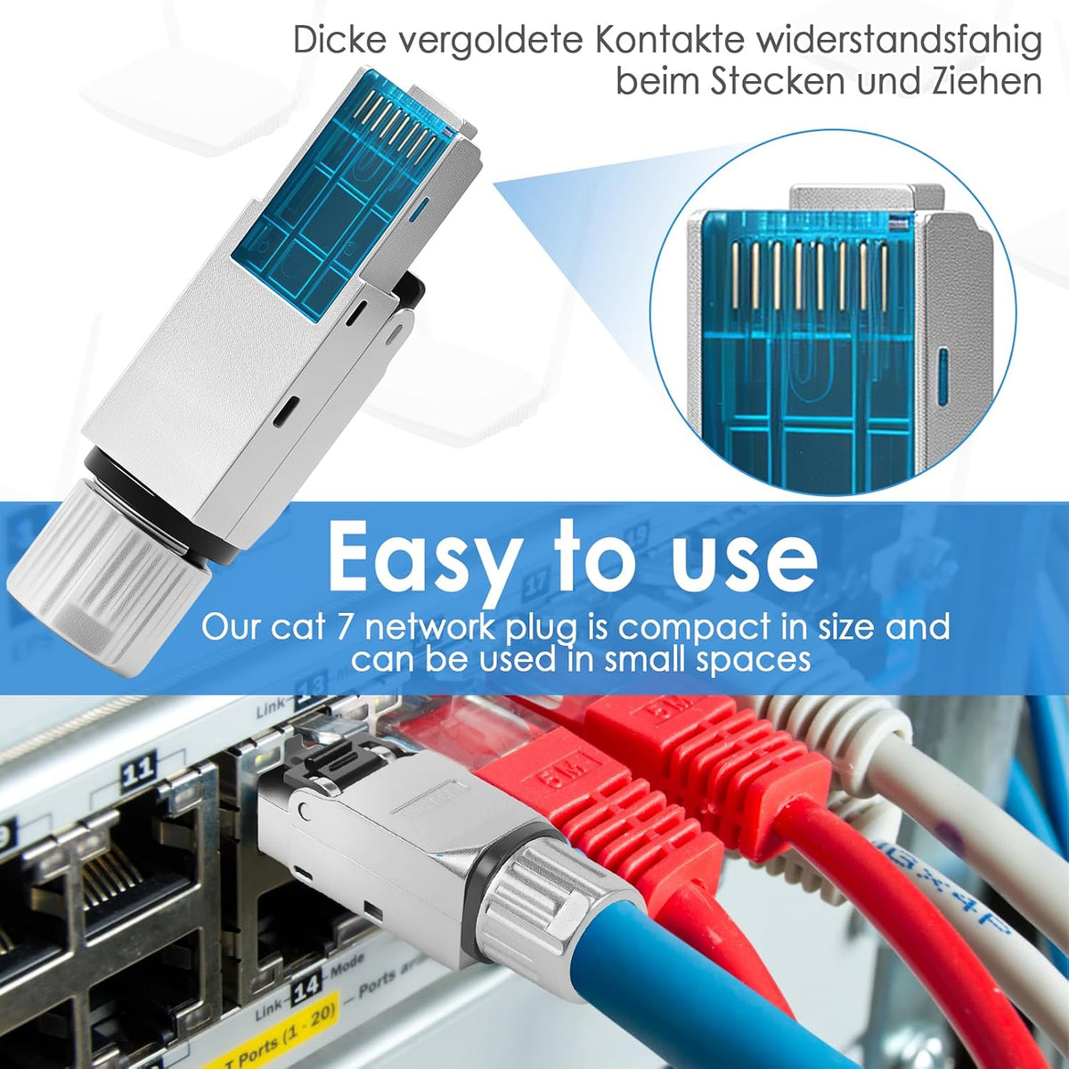 4 piezas de conector RJ45 Cat7, conector blindado Cat7 resistente a la corrosión con reducción de interferencias EMI/RFI