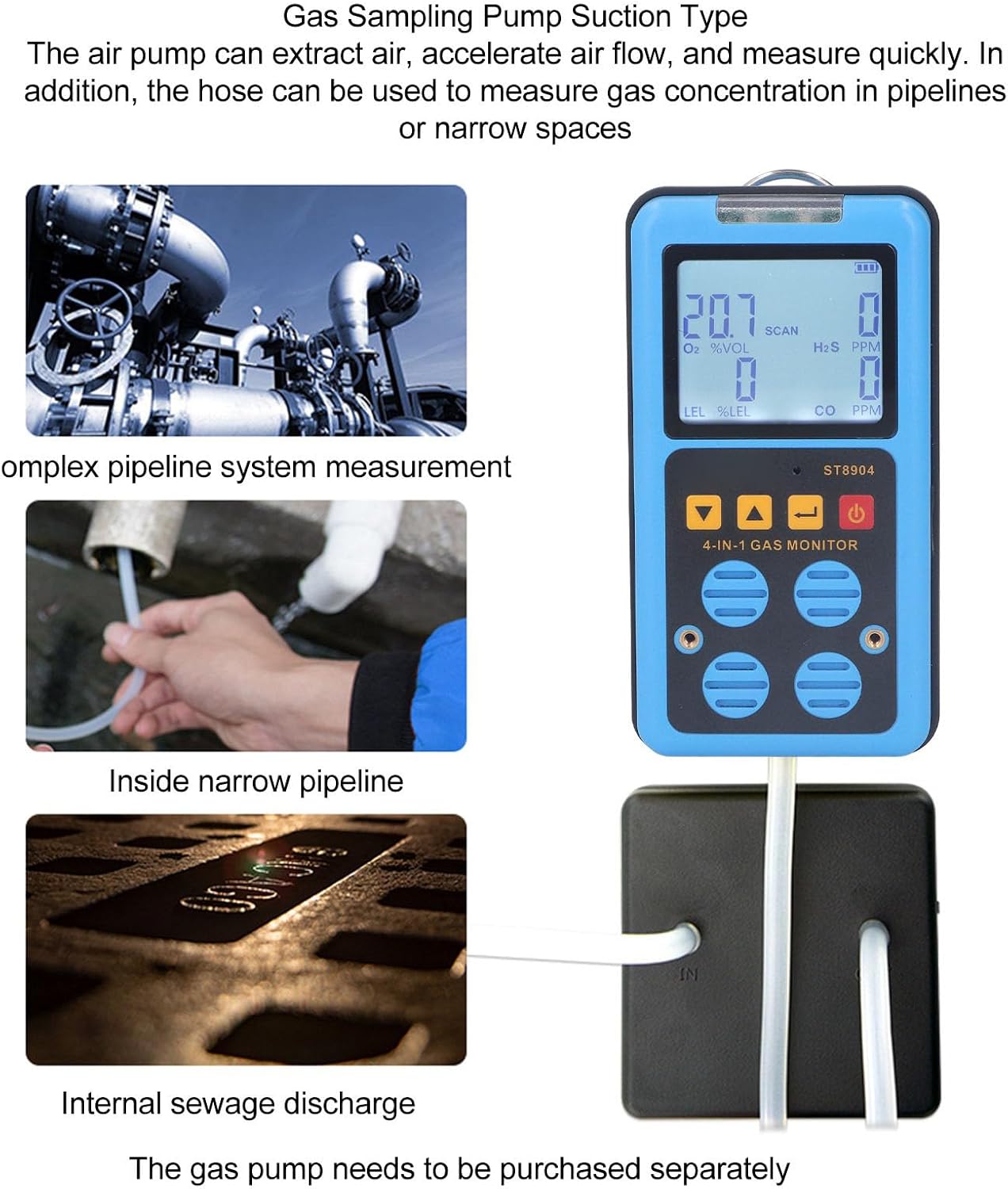 Yunseity Detector de Gas, 4 en 1 CO H2S O2 LEL Monitor de Gas Medidor Analizador con 3 Modos de Alarma Alarma de Vibraci