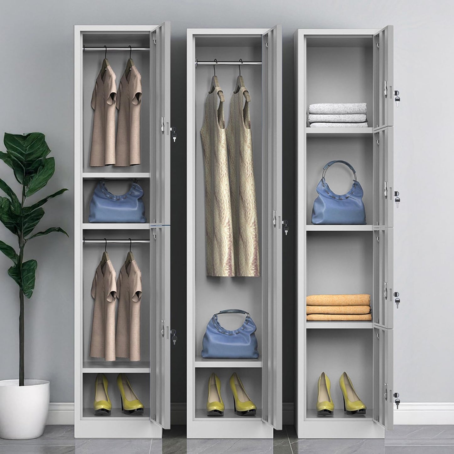 Komfort Locker Casillero 3 Puertas Acero Inoxidable con Juego de Llaves (Gris)