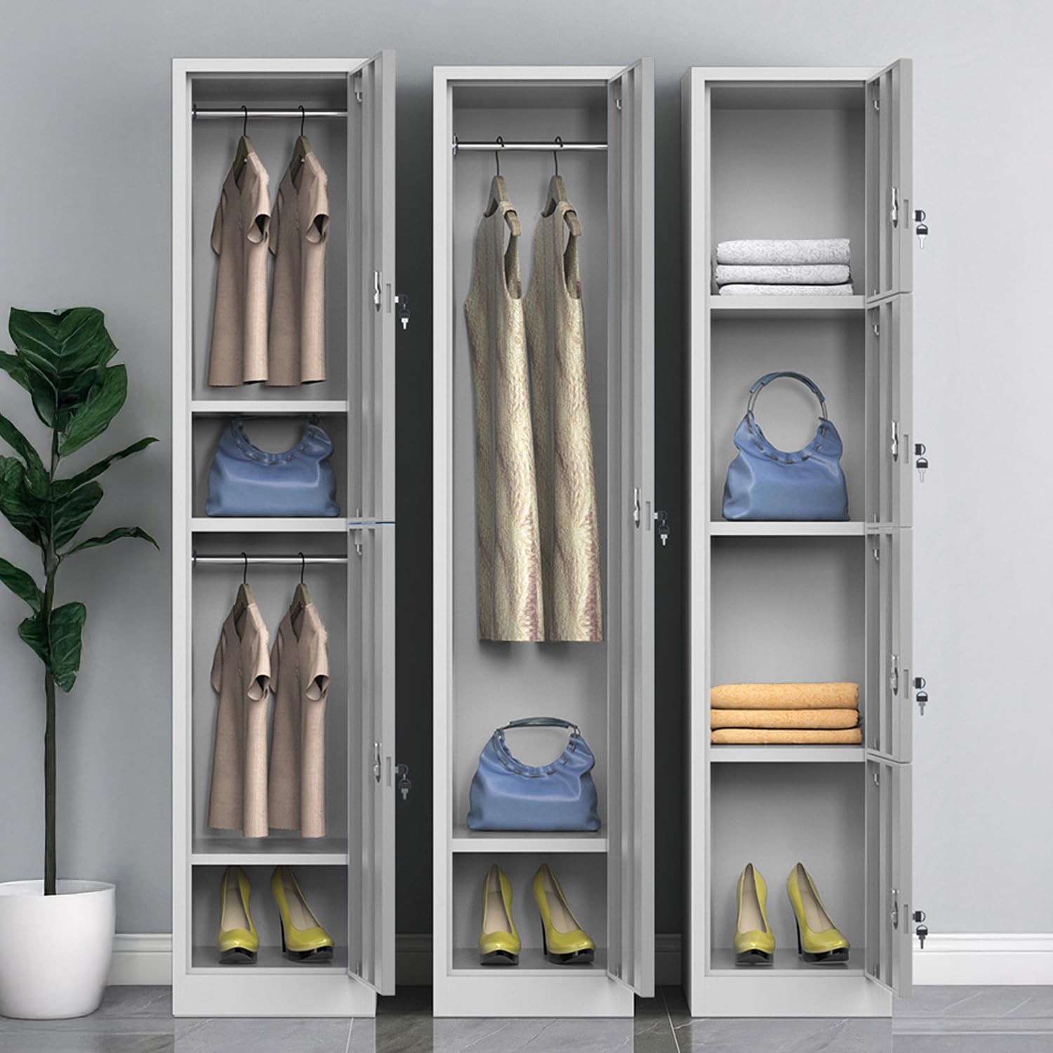 Komfort Locker Casillero 3 Puertas Acero Inoxidable con Juego de Llaves (Gris)