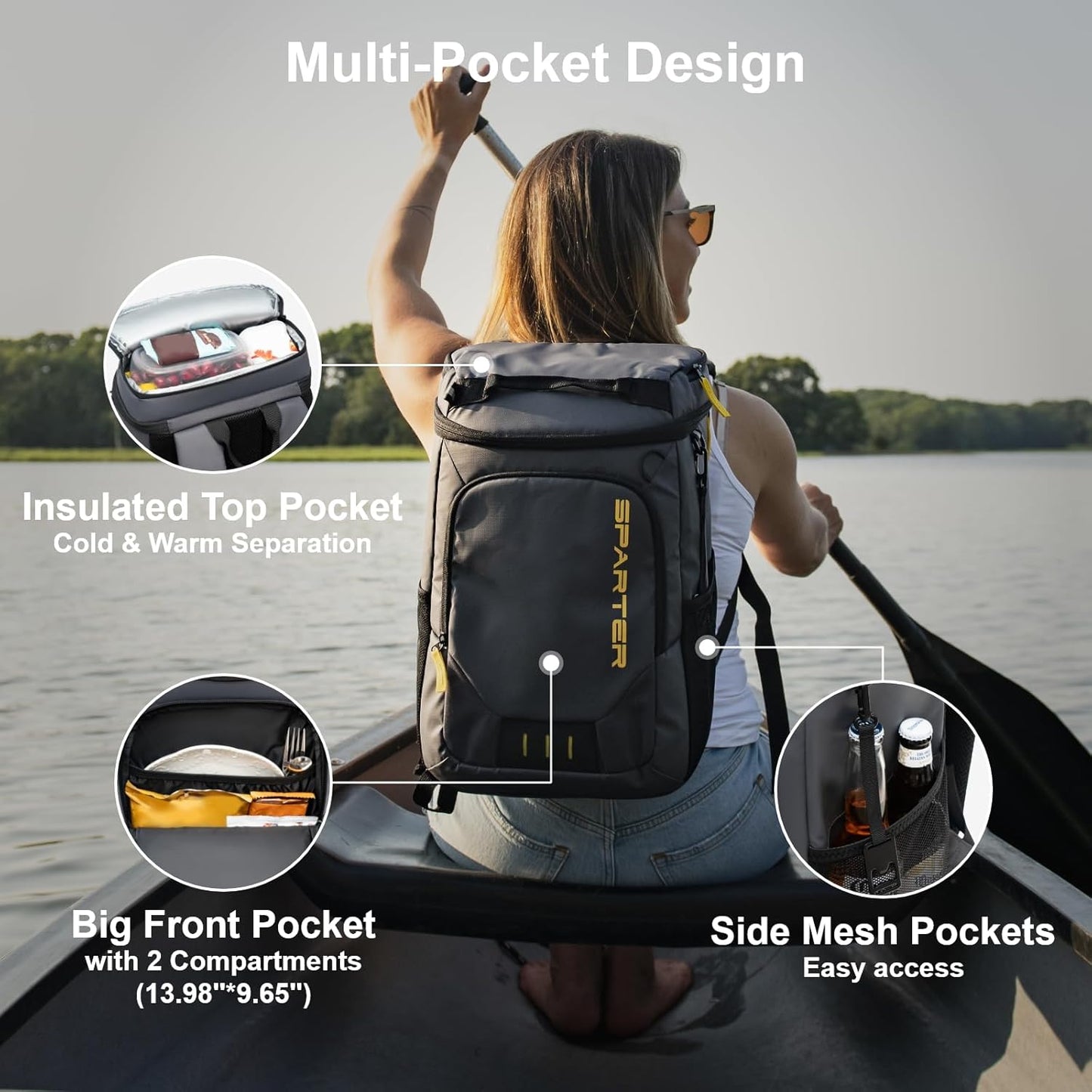 SPARTER Mochila térmica aislada a Prueba de Fugas, 33/45 latas, 2 Compartimentos aislados, Bolsa térmica portátil, Liger