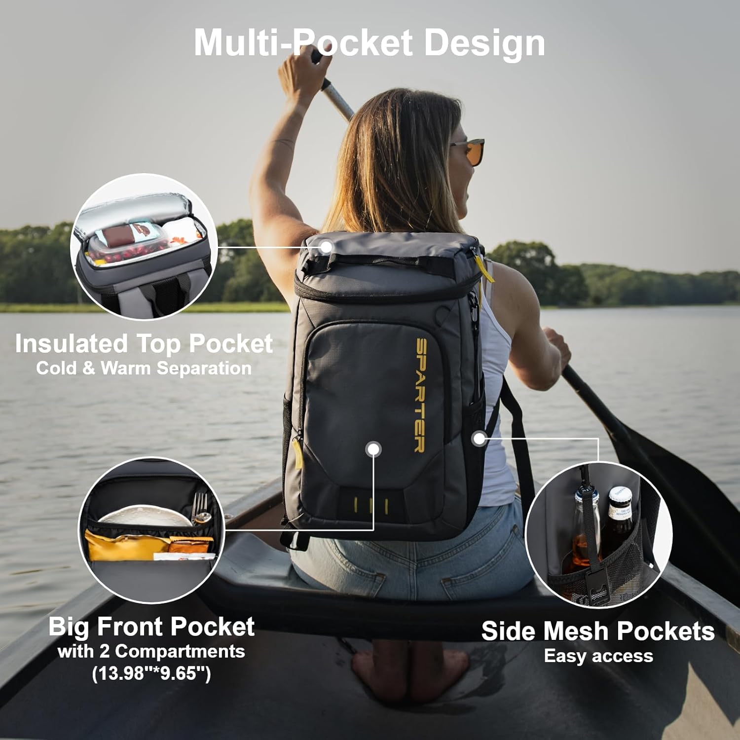 SPARTER Mochila térmica aislada a Prueba de Fugas, 33/45 latas, 2 Compartimentos aislados, Bolsa térmica portátil, Liger