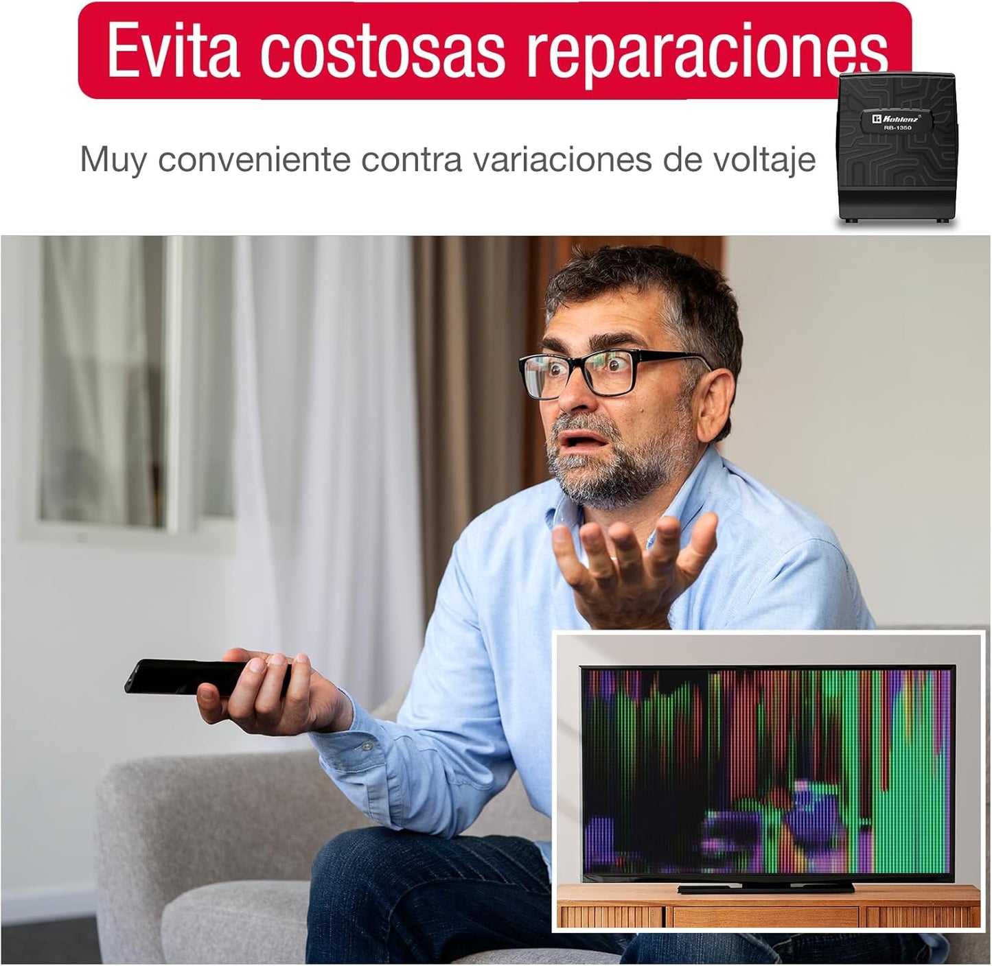 Koblenz Regulador Electrónico de Voltaje de 1350 VA / 700 W con 8 Contactos Regulados, con Luz LED, Supresor de Picos, I