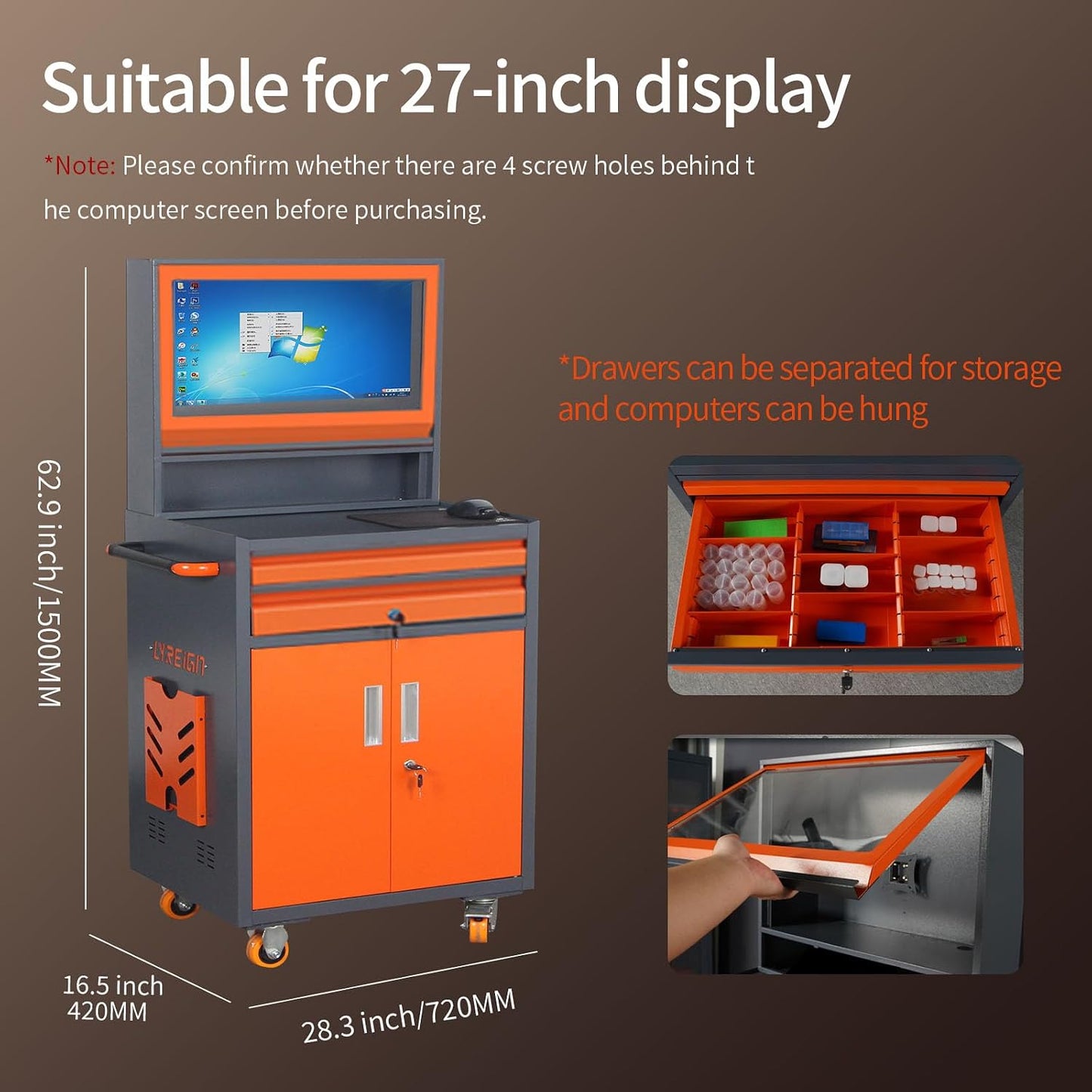 Gabinete industrial de PC, gabinete de seguridad móvil LCD adecuado para taller, cochera, almacén fábrica