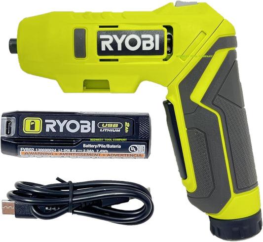 RYOBI - Kit de destornilladores de litio USB con batería de litio de 2.0 AH y cable de carga FVD50K