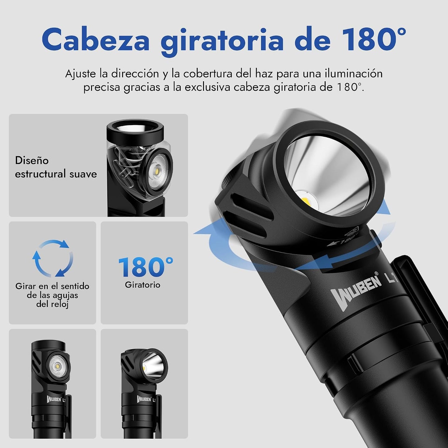 WUBEN L1 Linternas LED Alta Potencia 2000 Lúmenes, Linterna LED Recargable USB Táctica Militar Potente, Linterna Pequeña