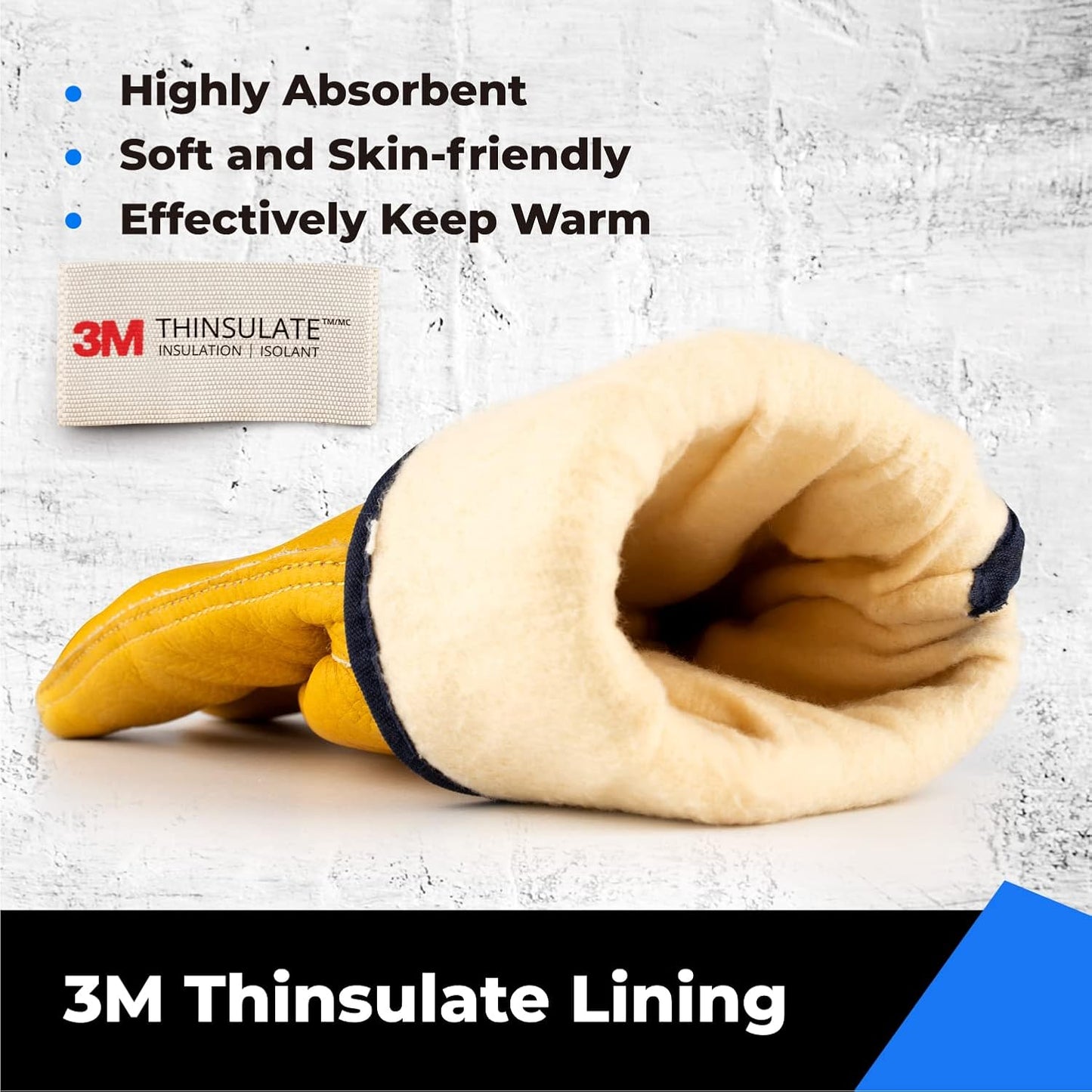 toolant Guantes De Trabajo De Cuero De Invierno, Forro Cálido De Thinsulate 3M Para Trabajo En Climas Fríos, 100% Piel D