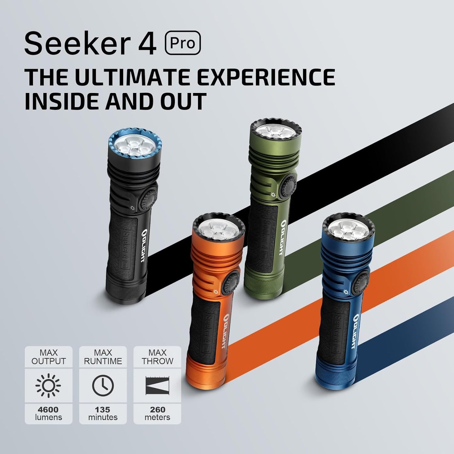 OLIGHT Seeker 4 Pro - Linternas recargables de 4600 lúmenes, luz brillante de alta potencia con funda USB C, impermeable