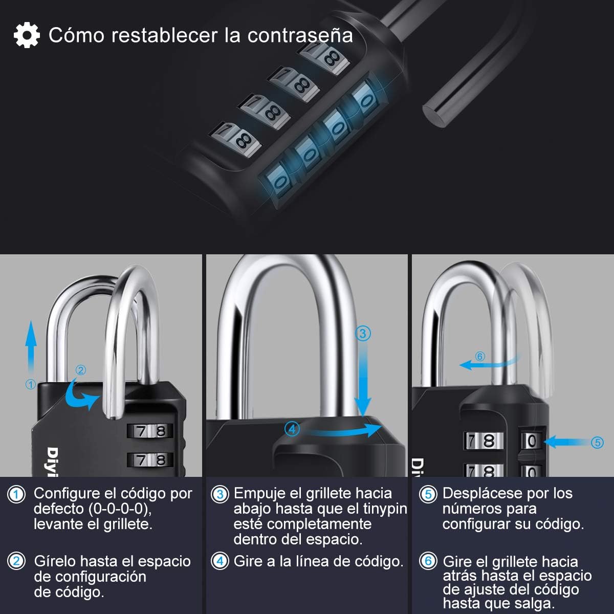 Diyife Candado Locker, Candado Combinaci?n de 4 D?gitos, Negro,1 Pack | Candado por Contraseña Resistentes la Intemperie