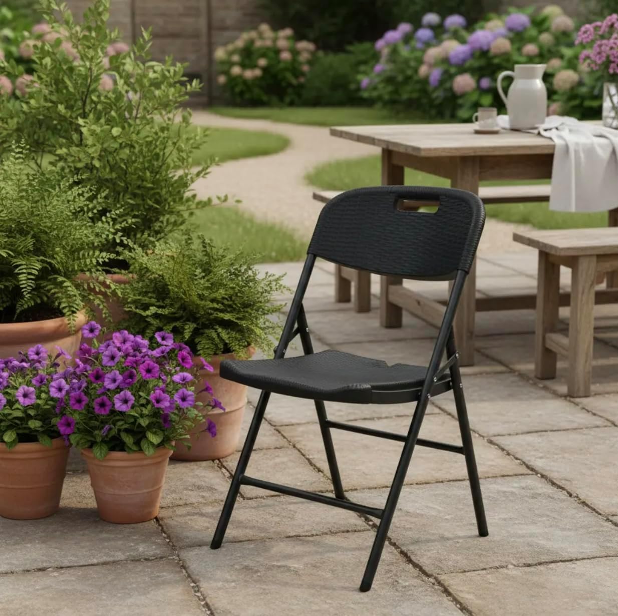 Silla Plegable Diseño Simil Ratán Negro