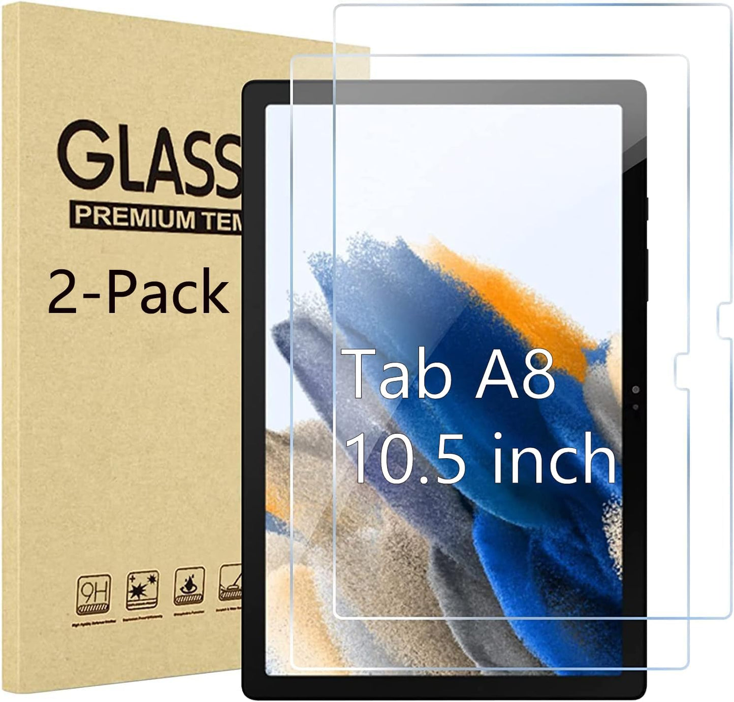USTIYA Mica para Samsung Galaxy Tab A8 2022 X200 X205 X207 10.5" Screen Protector 2 Pack Transparente Vidrio Cristal Tem