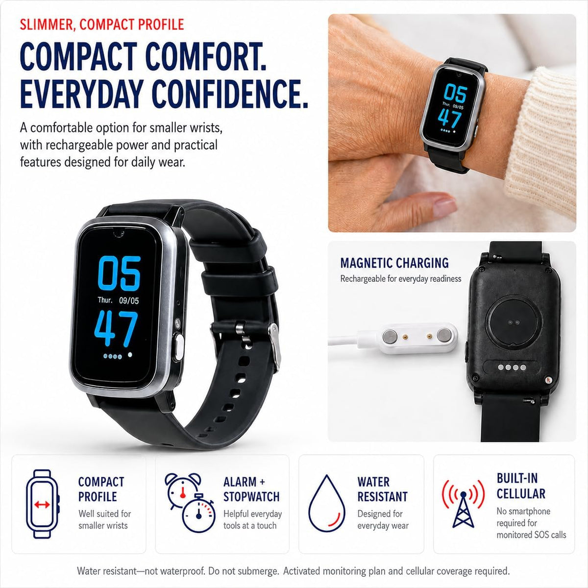Reloj inteligente de alerta médica celular con botón de emergencia para ancianos, monitoreo 24/7, detección de caídas pa