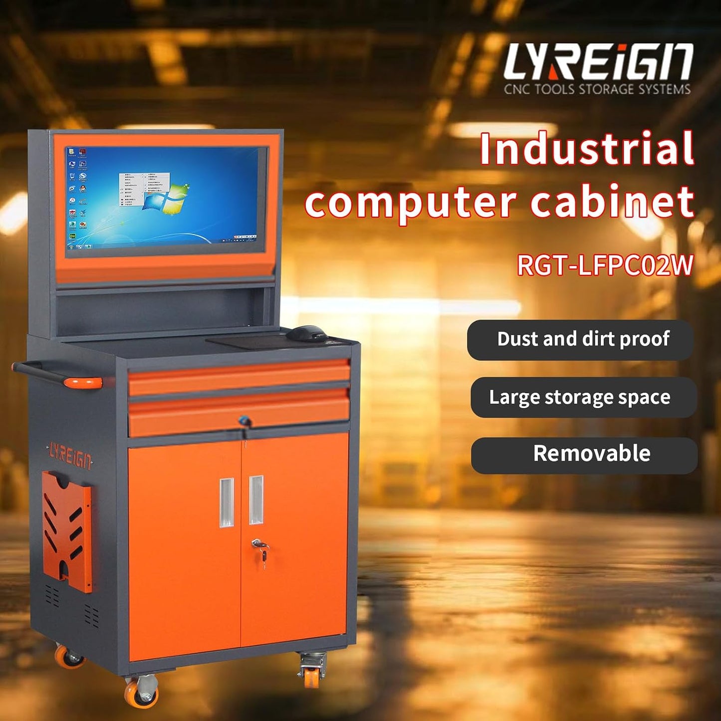 Gabinete industrial de PC, gabinete de seguridad móvil LCD adecuado para taller, cochera, almacén fábrica
