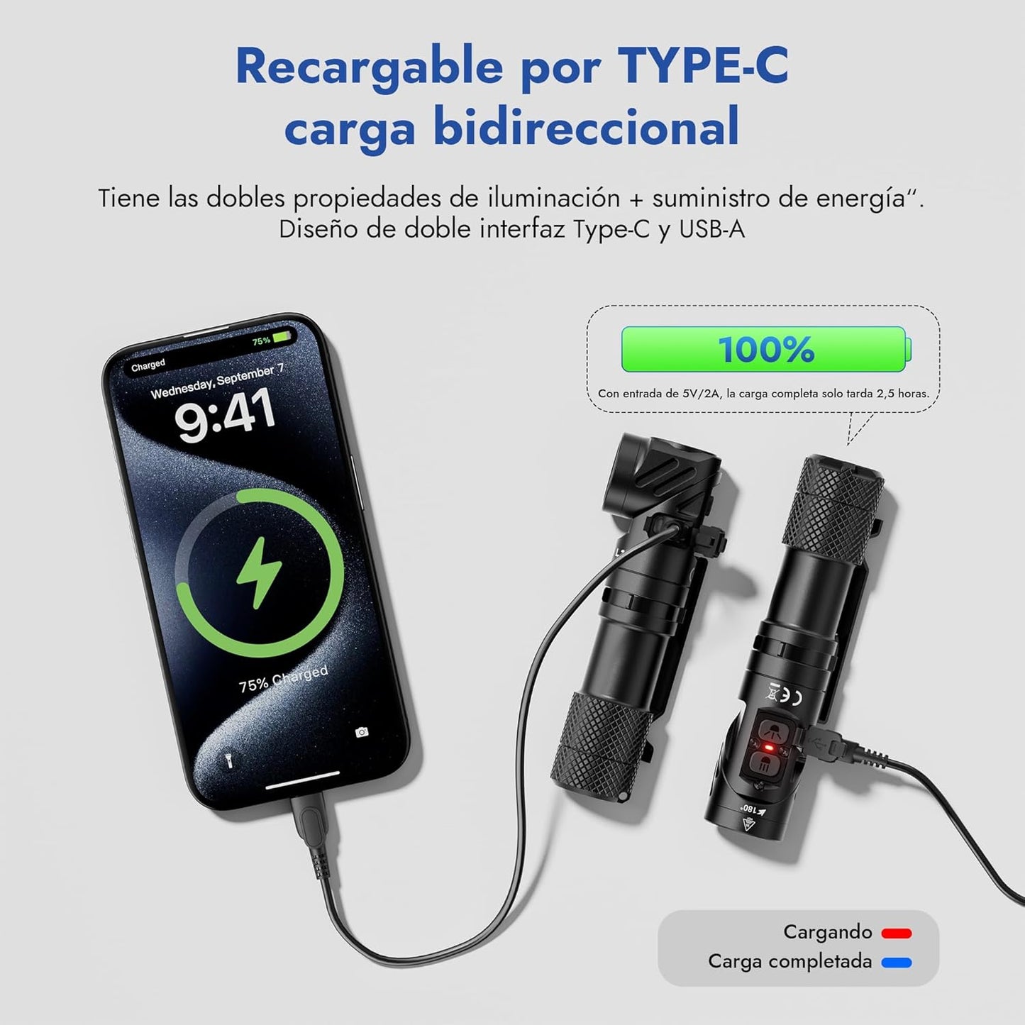 WUBEN L1 Linternas LED Alta Potencia 2000 Lúmenes, Linterna LED Recargable USB Táctica Militar Potente, Linterna Pequeña