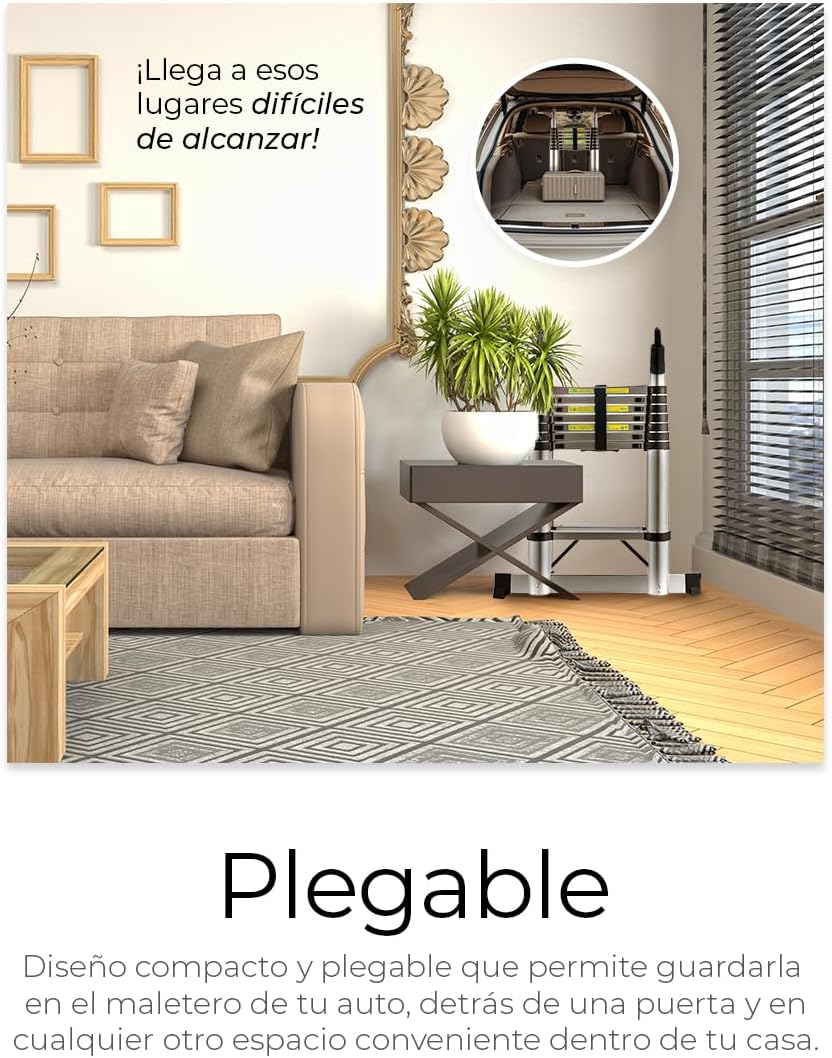Raganet, Escalera Telescópica Plegable, Escalera de Tijera Altura Ajustable con Escalones, Aluminio Reforzado y Duradero