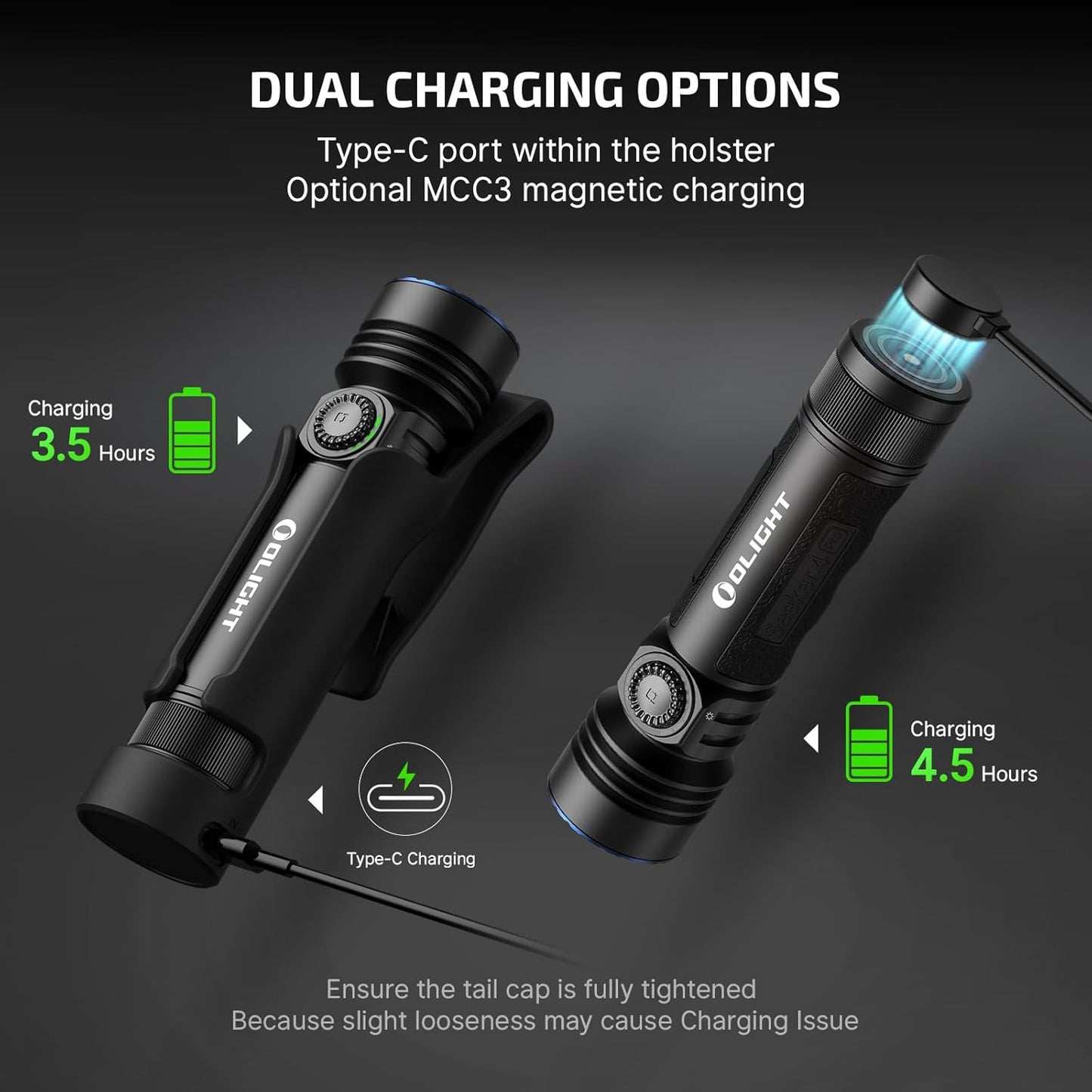 OLIGHT Seeker 4 Pro - Linternas recargables de 4600 lúmenes, luz brillante de alta potencia con funda USB C, impermeable