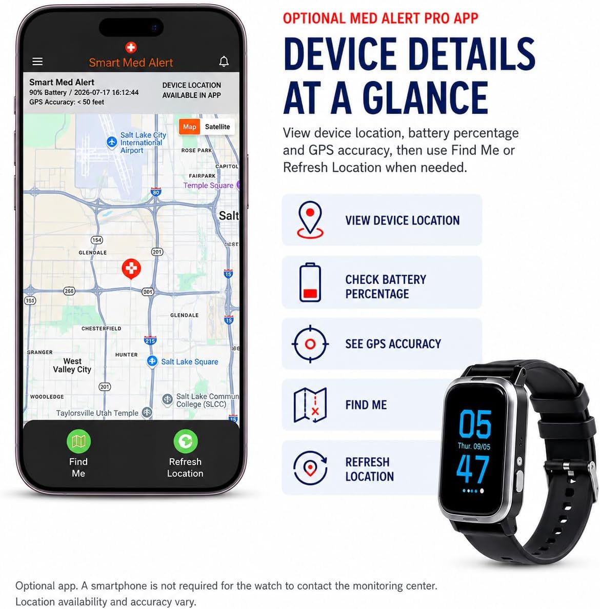 Reloj inteligente de alerta médica celular con botón de emergencia para ancianos, monitoreo 24/7, detección de caídas pa