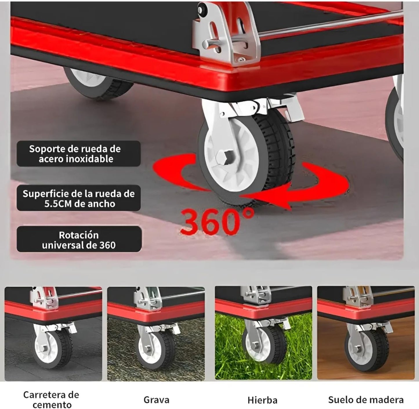 FINYQBET Diablito de Carga Plegable Carro Plataforma, Carga Máx. 350 kg, Ruedas Silenciosas 360° y Plataforma Antidesliz