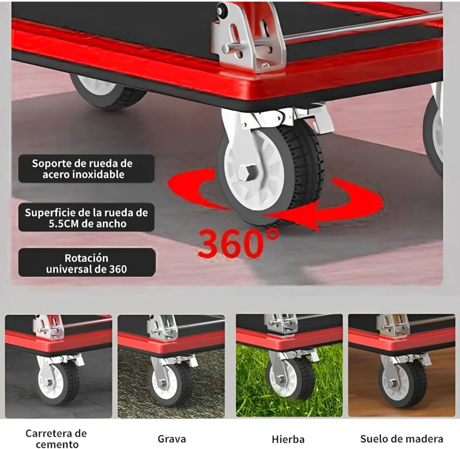 FINYQBET Diablito de Carga Plegable Carro Plataforma, Carga Máx. 350 kg, Ruedas Silenciosas 360° y Plataforma Antidesliz